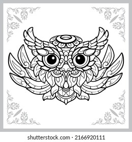 cute owl head cartoon zentangle arts. isolated on white background. Vector illustration