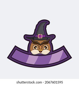 Cute Owl Head Character. For Logo, Icon, badge, emblem and label with Witch Hat. Vector And Illustration.