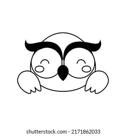 Cute owl head in Scandinavian style. Animal face for kids t-shirts, wear, nursery decoration, greeting cards, invitations, poster, house interior. Vector stock illustration