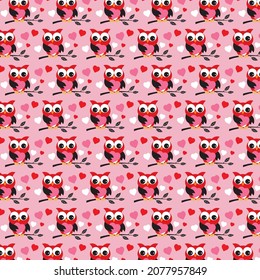 Cute owl and heart shape pattern for valentine or wedding card, gift wrap design