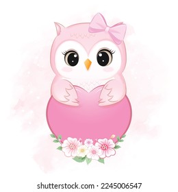 Cute owl and heart valentine's day concept