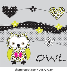 cute owl with heart vector illustration