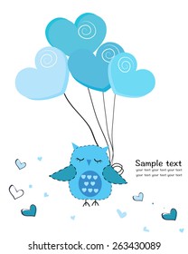 Cute owl with hearts balloon greeting card
