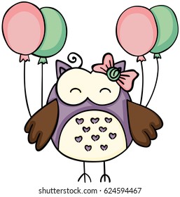 Cute owl holding balloons