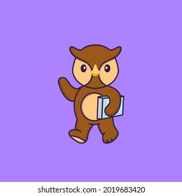 Cute owl holding a book. Animal cartoon concept isolated. Can used for t-shirt, greeting card, invitation card or mascot.