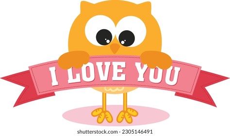 Cute owl holding a I love you banner