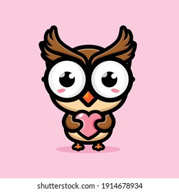 cute owl hugging love heart