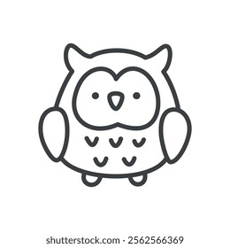 Cute owl icon. Hand drawn monochrome illustration of a funny owlet isolated on a white background. Vector 10 EPS.