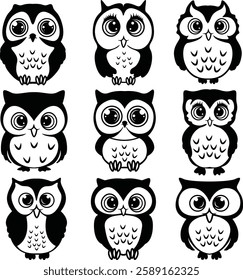 Cute Owl Icons Set Bundle