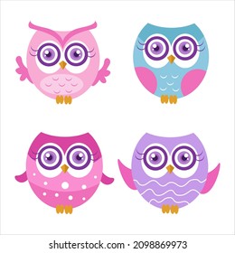 Cute owl illustration character collection perfect for logos