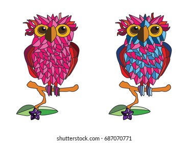 cute owl illustration print for t shirt. Set. Kawaii owls. Template.