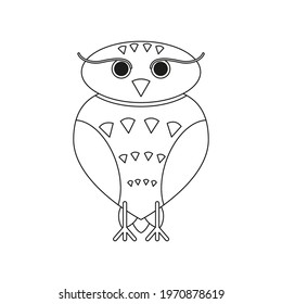 Cute owl. Isolated outline bird for coloring pages in the white background. Flat style illustration.