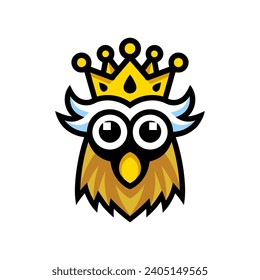 Cute owl king head logo illustration 