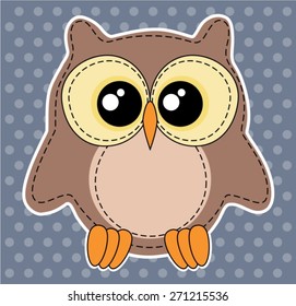 Cute owl label on dotted blue background (available as bitmap too)