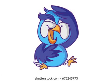 Cute Owl laughing. Vector Illustration. Isolated on white background.