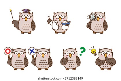 Cute Owl Learning Education Character Vector Set