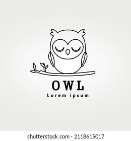 cute owl line art logo simple design illustration icon