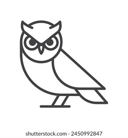 Cute owl line art symbol. Animal cartoon mascot. Owl monoline vector sign. Owl linear icon. Owl logo design template. Vector illustration