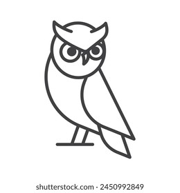 Cute owl line art symbol. Animal cartoon mascot. Owl monoline vector sign. Owl linear icon. Owl logo design template. Vector illustration