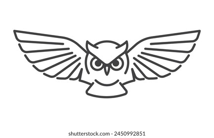 Cute owl line art symbol. Animal cartoon mascot. Owl monoline vector sign. Owl linear icon. Owl logo design template. Vector illustration