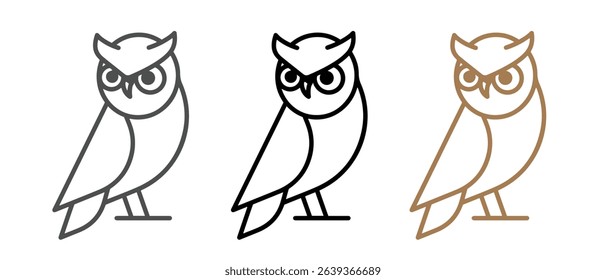 Cute owl line art symbol. Animal cartoon mascot. Owl monoline vector sign. Owl linear icon. Owl logo design template. Vector illustration