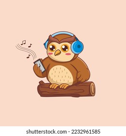 cute owl is listening to music