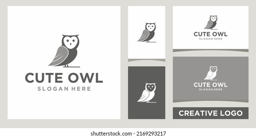 plantilla de diseño de logotipo de búho lindo con diseño de tarjeta de visita