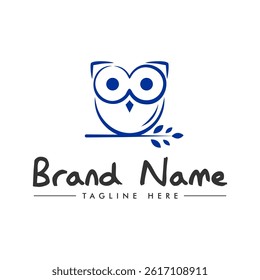 Cute owl logo and nature leaf