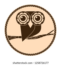 Cute owl logo, vector line icon