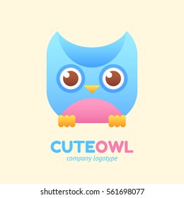 Cute owl logotype for children store company. Stylized character icon for mobile applications and web design.