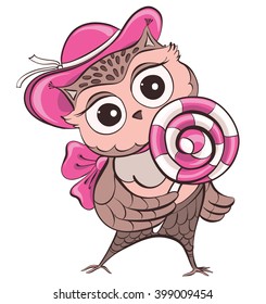 Cute owl with lollipop. Vector hand drawn illustration