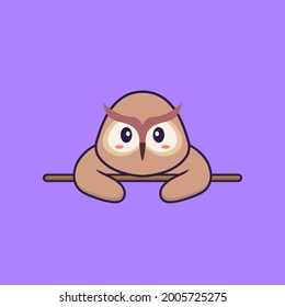 Cute owl lying down. Animal cartoon concept isolated. Can used for t-shirt, greeting card, invitation card or mascot.