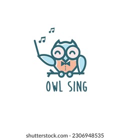 Cute Owl Mascot sing Logo Design 