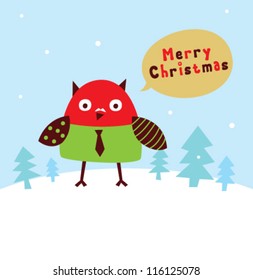 cute owl merry christmas
