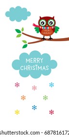 cute owl merry christmas greeting vector