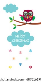 cute owl merry christmas greeting vector