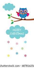 cute owl merry christmas greeting vector