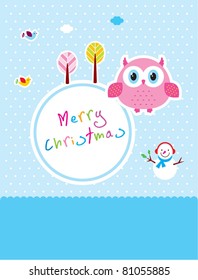 cute owl merry christmas greeting card