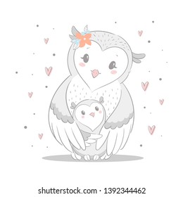 cute owl - mom and kids-mother's day