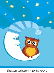 Cute owl and Moon 
