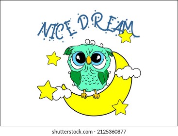cute owl in the moon vector illustration