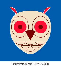 Cute owl in nordic style,artline.Hand drawn vector illustration,modern flat cartoon character,on isolated blue background.Suitable for print, sticker, poster, banner, children's textiles,T-shirt,card
