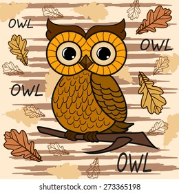 Cute owl on the colorful background.  Vector print for children wear. 