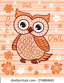Cute owl on the colorfull background.  Vector print for children wear. 