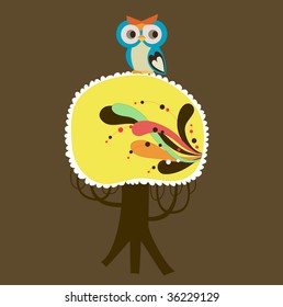 cute owl on decorative tree