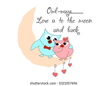 Cute Owl On Moon