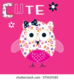 cute owl on pink background vector illustration