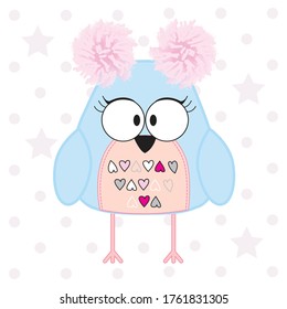 cute owl on polka dots background vector illustration