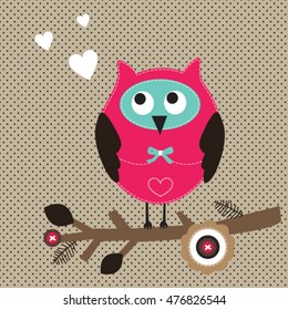 cute owl on polka dots background vector illustration
