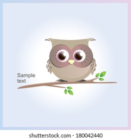 Cute owl on a tree branch. Vector illustration